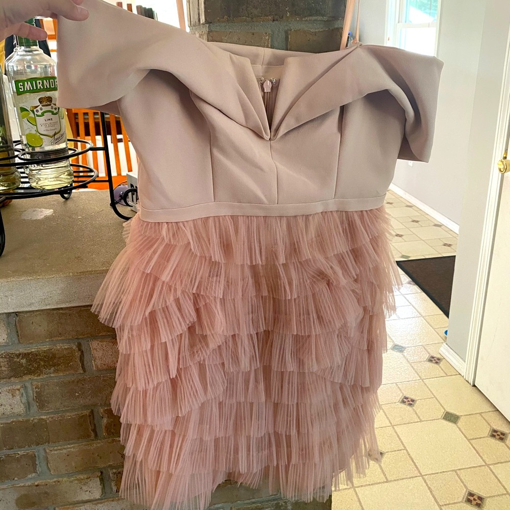 Off the shoulder dressy dress.